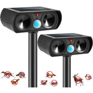 2025 Deer Repellent Device Ultrasonic Animal Repellent Outdoor Solar Animal Repeller with Motion Detection Waterproof Cat Deterrent Outdoor to Scare Rabbit Squirrel Skunk Repellent for Yard(2PACK)