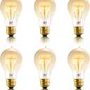 Figame A19 Incandescent Light Bulbs 60 Watt, 120v Edison Bulbs Dimmable 2200k Warm Yellow E26 Base, Antique Retro Style Incandescent Bulb, Amber Glass Squirrel Cage Filament Decorative Lamp, 6Pack