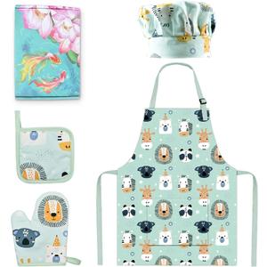 Kids Apron Adjustable Strap for Boys and Girls 100% Cotton, Toddler Chef Apron with Pocket for Kitchen Cooking (4-pack Apron Set)