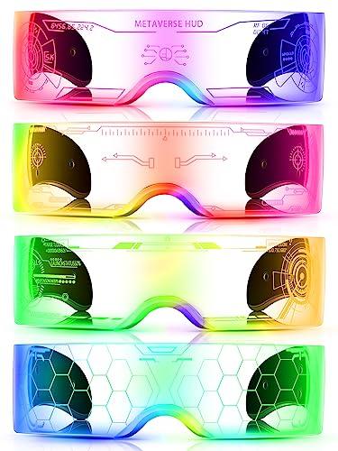 TOODOO 4 Pairs LED Visor Glasses Light up Futuristic Luminous Rave Glasses 7 Colors 4 Modes for Club Christmas Party(Cool Style)