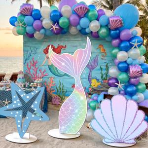 Amyhill 3 Pcs Large Under The Sea Mermaid Decoration Vbs 2026 Decorations Summer Sunday School Decoration Mermaid Tail Seashell Starfish Stand Decor Ocean Cutouts for Classroom Vocation Birthday Party