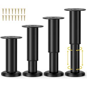 4 Pcs Metal Adjustable Furniture Legs 4.72-7.87 inch, Adjustable Cabinet Legs for Sofa/Bed/Chair/Couch/Dresser/Table,Heavy Duty Bed Replacement Support Legs for Bed Frame/Bed Center Slat (Black)