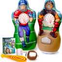 Super Pumped! Inflatable Double-Sided Baseball & Football Target Set - Blow Up Toy with Soft Football, Baseball & Inflatable Bat - Fun Toss Games for Indoor, Outdoor, Backyard & Party Favor - 5 Feet