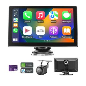 Wireless Apple Carplay Screen for Car, Portable Car Play Screen for Car & Android Auto, 4K Dash Cam, 1080p Backup Camera, GPS Navigation, Car Audio Receivers Mirror Link, Bluetooth, FM, Siri