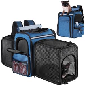 Cat Carrier Backpack for Travel, Dog Carrier Backpack for Large cat, Small Dogs, Puppies Up to 20 Lbs, Expandable Cat Backpack for Outdoor Hiking, Pet Carrier Back pack, Cat Back pack Carrier (Blue)