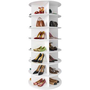 SpaceAid 7 Tier Rotating Shoe Rack Tower, Spinning Shoe Display Lazy Susan, Revolving 360 Shoe Rack Storage Round Carousel, Vertical Handbag Rotate Shoes Closet Organization (7-Tier White) (7 Tier (23.2"W x 63"H))