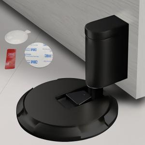 HOOFUS Mechanical Floor Door Stopper,Windproof Door Stop,Indoor Door Catch,Adjustable Door Holder,with 2 Heightening Pads Can Support Door Gaps up to 1.2 Inches in Height,Screws (Matte Black)