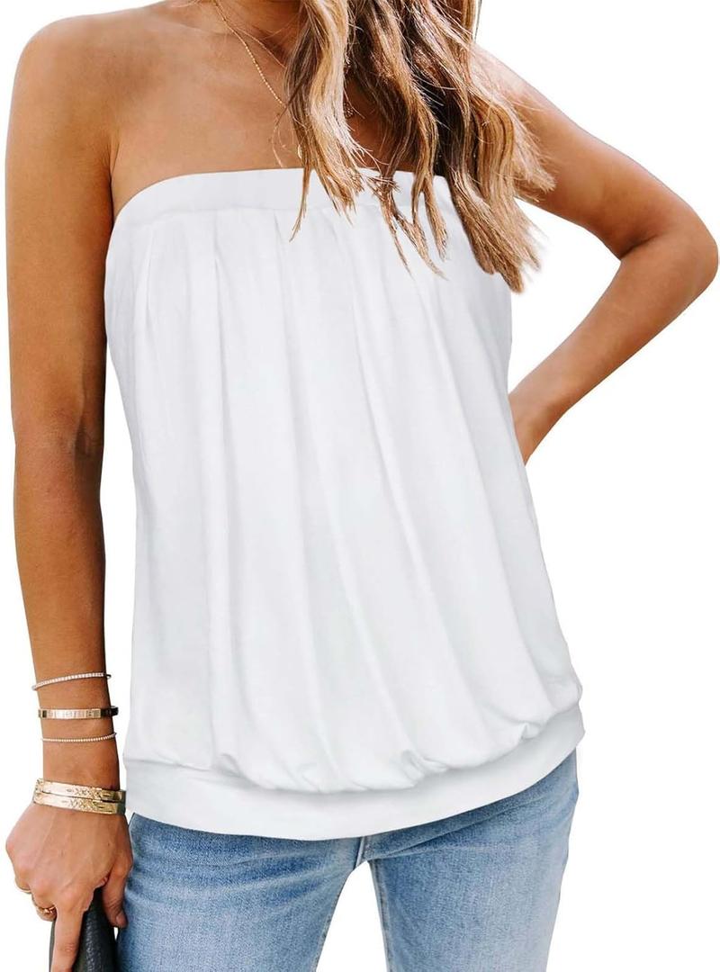 Women's Tube Tops Summer Casual Bandeau Tank Casual Strapless Blouse Off The Shoulder Tunic Shirts (X-Large)