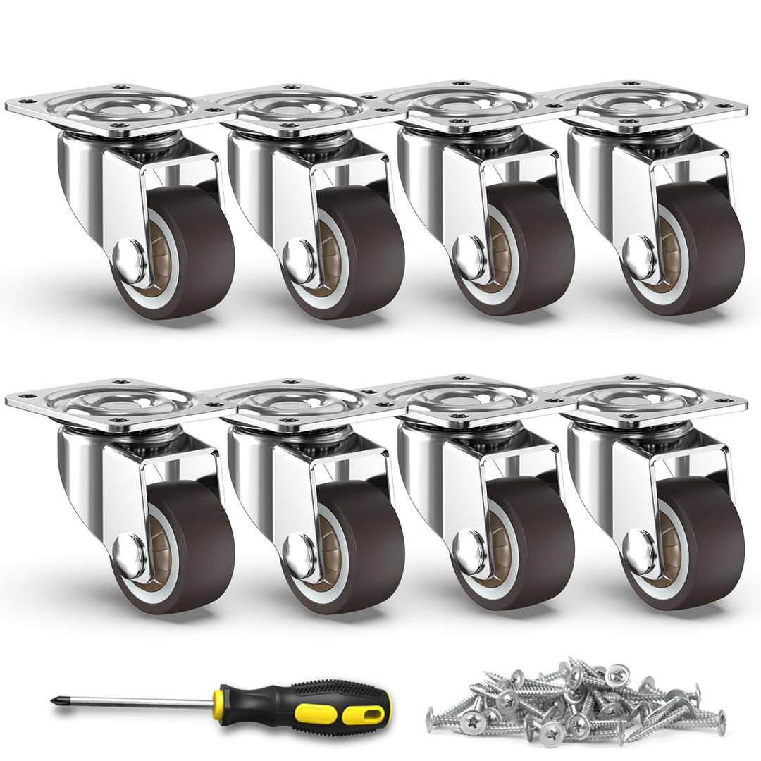 HOLKIE 1 inch Small Caster Wheels for Furniture Low Profile Casters Set of 8 Perfect Wheels for Small Project,Nightstand,Side Table (No Brake)