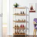 SONGMICS Bamboo Storage Shelf, 5-Tier Shelving Unit, Multifunctional, in The Entryway, Bathroom, Living Room, Balcony, Kitchen, 10.2 x 23.6 x 51.2 Inches, Cloud White and Light Bamboo UBCB35WN