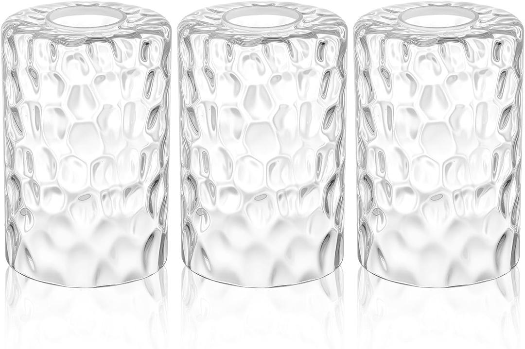 3 Pcs Clear Hammered Glass Shade Replacements for Pendant Light Fixtures Glass Lamp Shade Cover, 1-5/8 Inch Fitter E26 Base, 4"w x 6"h, Replacement Lamp Globe for Chandelier Wall Sconce
