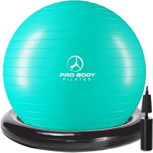 ProBody Pilates Yoga Ball Chair, Exercise Ball Chair with Base or Stand for Home Office Desk Sitting or Workout, 65cm Antiburst Balance & Stability Ball Seat, Large Gym Ball for Back, Abs (75 cm, Aqua)