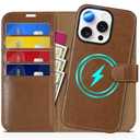 TUCCH Wallet Case for iPhone 16 Pro, [Removable] 2 in 1 [Wireless Charging] RFID Blocking [4 Card Holders] PU Leather Cover, Magnetic Detachable Stand Folio Case Compatible with iPhone 16 Pro, Brown