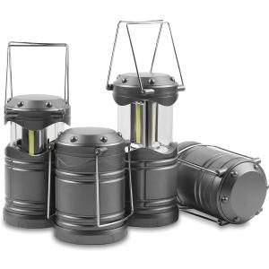 LED Camping Lantern, 4 Pack Battery Powered Flashlight for Power Outages, Portable Collapsible Hanging Light Essential for Home, Outdoor, Emergency Lamp Survival Kit Gear for Hurricane, Gray