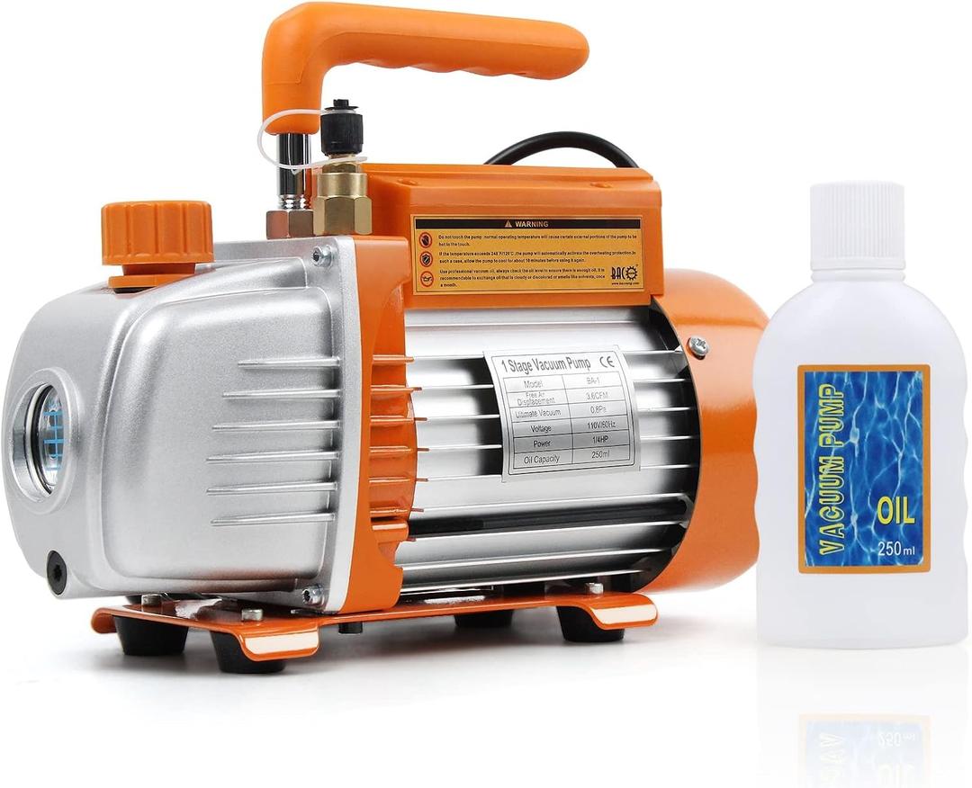 BACOENG 3.6CFM Vacuum Pump, 110V Single Stage Rotary Vane HVAC Vacuum Pump for R134a R32 R22 R410a R1234yf AUTO AC Refrigerant Recharging, Degassing Resin