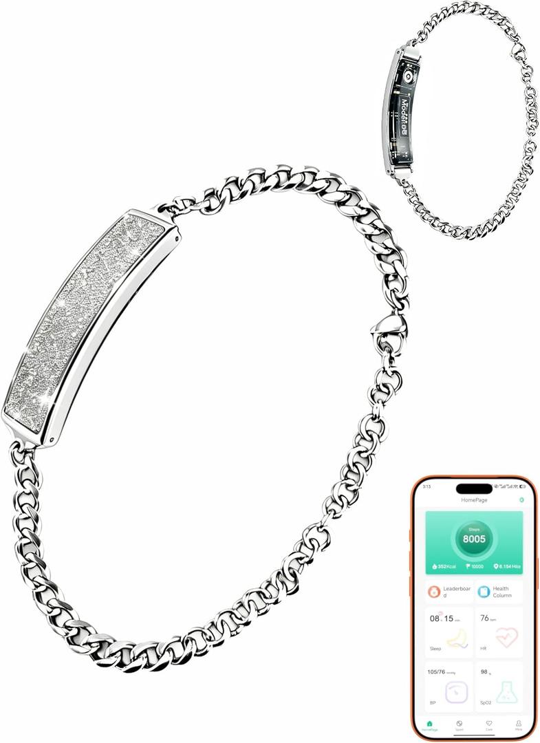 Smart Bracelet for Women, Luxury Design Fitness Tracker with 24/7 Heart Rate, HRV, Blood Oxygen & Stress Monitor, 24H Sleep Tracker, Slim Design Long Battery Life Free APP for iOS & Android, Silver