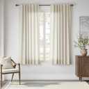 jinchan Linen Boho Curtains for Living Room Semi Sheer Curtains for Bedroom 63 Inches Long Herringbone Printed Farmhouse Drapes, Rod Pocket Window Treatment Curtain Set of 2 Panels Black on Linen
