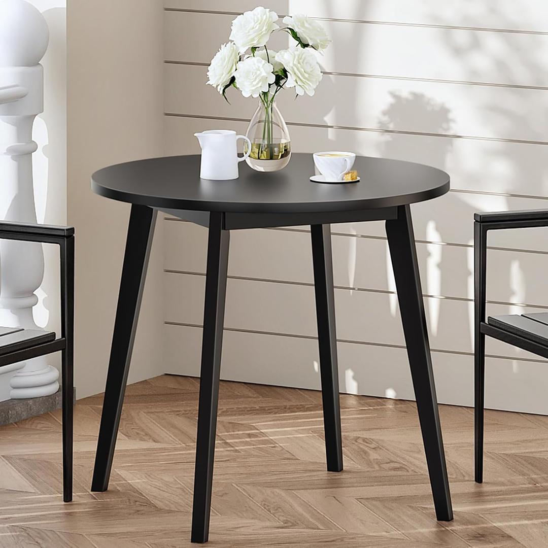 HOOBRO Bamboo Dining Table, Round Dining Table for 2, 27.5" Kitchen Table for Small Space, Writing Table, Easy to Assemble, for Dining Room, Living Room, Office, Kitchen, Apartment, Black BK71CZ01G1