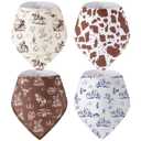 VitalCozy 4 Pcs Vintage Western Baby Bandana Bib Cotton Newborn Infant Feeding Drool Bib for Drooling and Teething Girl Boy