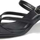 Women's Kitten Heels Sandals Flip Flops Low Heels Slip On Slides 1.8-2 Inch Heeled Square Open Toe Sandals for Women (6, Black)