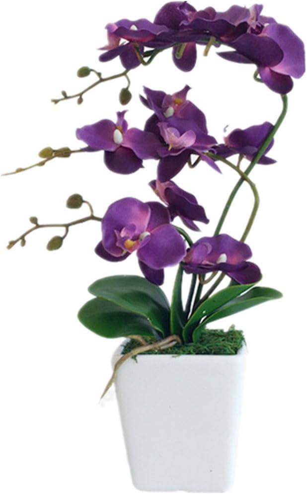 15" Tall Artificial Silk Phalaenopsis Orchid Flower Plant Pot Arrangements (Dark Purple)