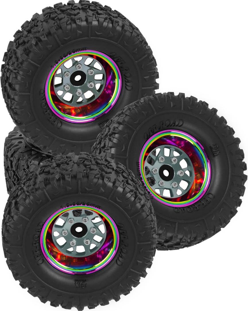 Aluminum 1.3 Wheel Tires for 1/18 TRX4M 1/24 Axia1 SCX24 RC Crawler Car,1.3 in Alloy Wheel Rims & Rubber Tires,4Pcs RC Truck Car Wheels and Tires w/Sponge,Titanium