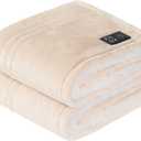 Sealy Heated Blanket Throw with Built-in Button Controller, Reversible Flannel to Sherpa Electric Blanket with 2-10 Hours Auto-Off & 4 Heating Levels, Over-Heat Protection, 50x60 inch, Beige