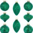 KI Store Mercury Glass Christmas Ornaments Set of 8 Green Hanging Christmas Balls Finials for Christmas Tree Decoration Holiday Dcor