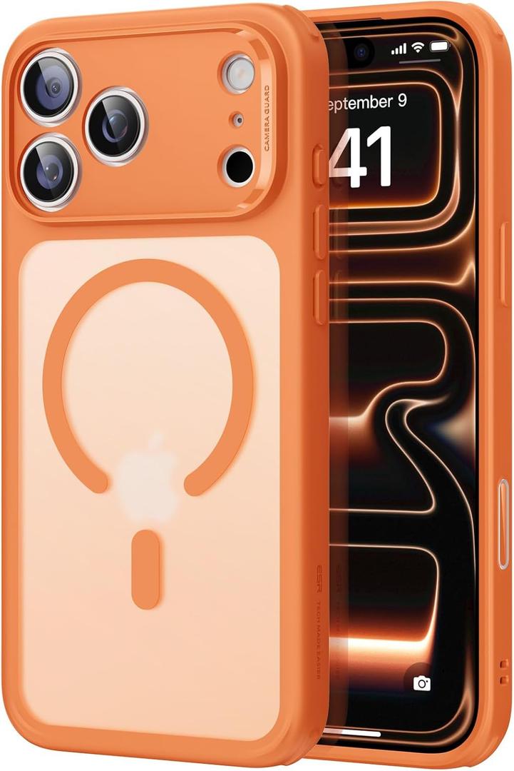 Miracase iPhone 17 Pro Max Case, Compatible with MagSafe, Shockproof Military-Grade Protection, Scratch-Resistant Back, Magnetic Phone Case for iPhone 17 Pro Max, Classic Hybrid Case, Frosted Orange
