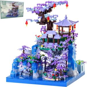 CAXIMSY Cherry Blossom Tree House Micro Building Blocks Set,Peach Blossom Pond Flowers Bricks Architecture Kit with LED Light Gifts for Adults and Kids2500+Pieces