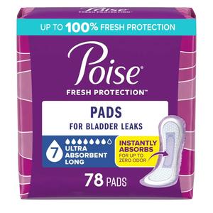 Poise Incontinence & Postpartum Pads for Bladder Leaks, 7 Drop Ultra Absorbency, Long Length, 78 Count 