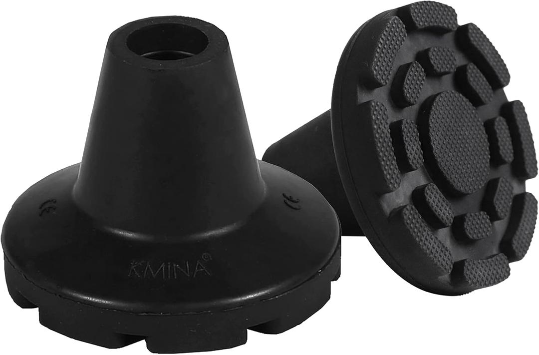 KMINA Crutch Tips 7/8 Inch (x2 Units), All Terrain Non-Slip Cane Tips, Heavy Duty Rubber Replacement, Wide Base Stability, Patented, Made in Europe (Black)