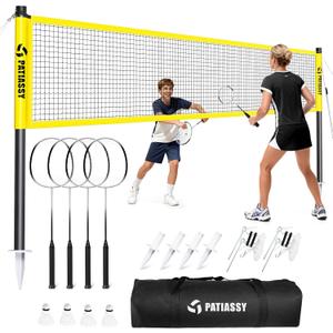 Badminton Set for Backyard, Outdoor Badminton Net with Anti-Sag Design, 4 Professional Badminton Rackets, 4 Shuttlecocks and Carry Bag for Lawn or Beach