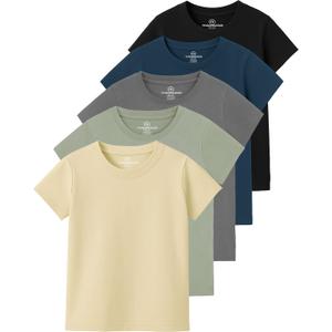 Real Essentials 5 Pack: Girls' Cotton Short Sleeve Crew Neck T-Shirt - Athletic Tee Shirt for Teens Kids Youth (Ages 4-16) (XS)