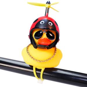 wonuu Rubber Duck Toy Car Ornaments Yellow Duck Car Dashboard Decorations Squeeze Duck Bicycle Horns with Propeller Helmet (Red&Black)