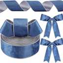 Yungyan Velvet Ribbons with Gold Edge Felt Ribbon Gift Bow Wrapping Ribbon for Handmade, Home Decor, Gift Wrapping, Wreath DIY Crafts, Christmas Tree(2.5 Inch X 35 Yards,Light Blue, Silver)