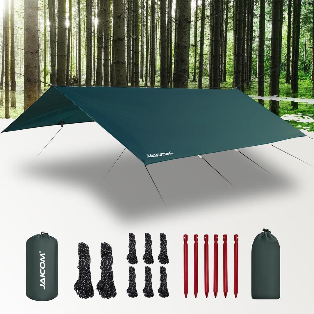JAICOM Waterproof Camping Tarp - 10X13ft Hammock Rain Fly, Ultralight & Portable & UV Protection Backpacking Tarp, Multifunctional for Outdoor Adventure, Hiking, Tent, Hammock