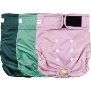 Langsprit Washable Female Dog Diapers (3 Pack) - No Leak Reusable Diapers for Doggy Female in Period - Highly Absorbent Dog Heat Panties with Adjustable Snaps Black XL Size