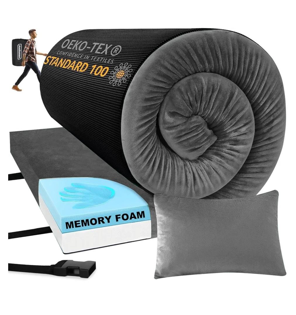 Sleeping Pad,3-inch Thick Memory Foam Camping Mattress,Portable Roll-Up Mat for Car/Tent/Floor/Cot/Travel,Comfortable Pad for Guests Sleepover