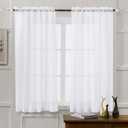 MYSTIC-HOME Sheer Curtains White 63 Inch Length, Rod Pocket Voile Drapes for Living Room, Bedroom, Window Treatments Semi Crinkle Curtain Panels for Yard, Patio, Villa, Parlor, Set of 2, 52"x 63"