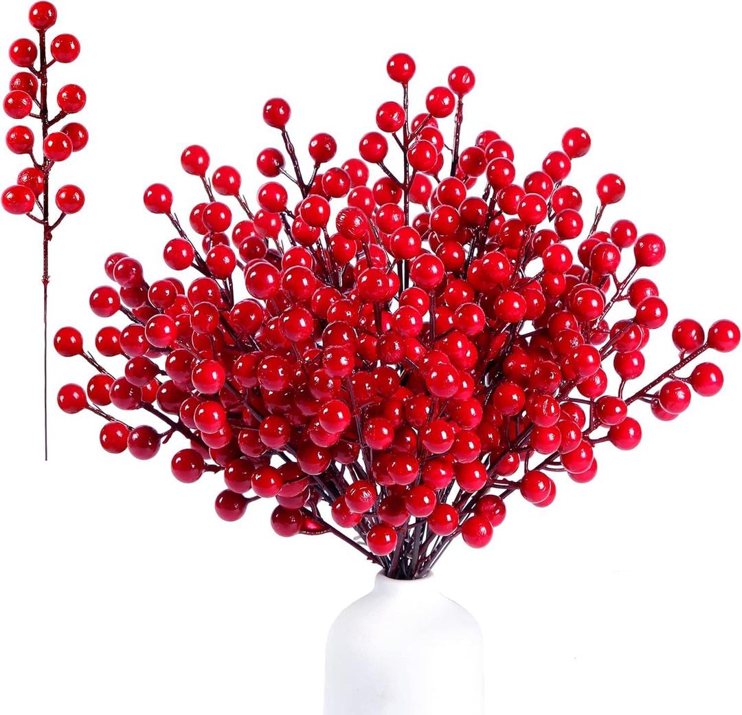 Sggvecsy 60 Pack Artificial Red Berry Stems 8.9inch Christmas Picks Holly Berry Branches for Christmas Tree Decorations Holiday DIY Crafts Xmas Ornaments Wedding Home Decor