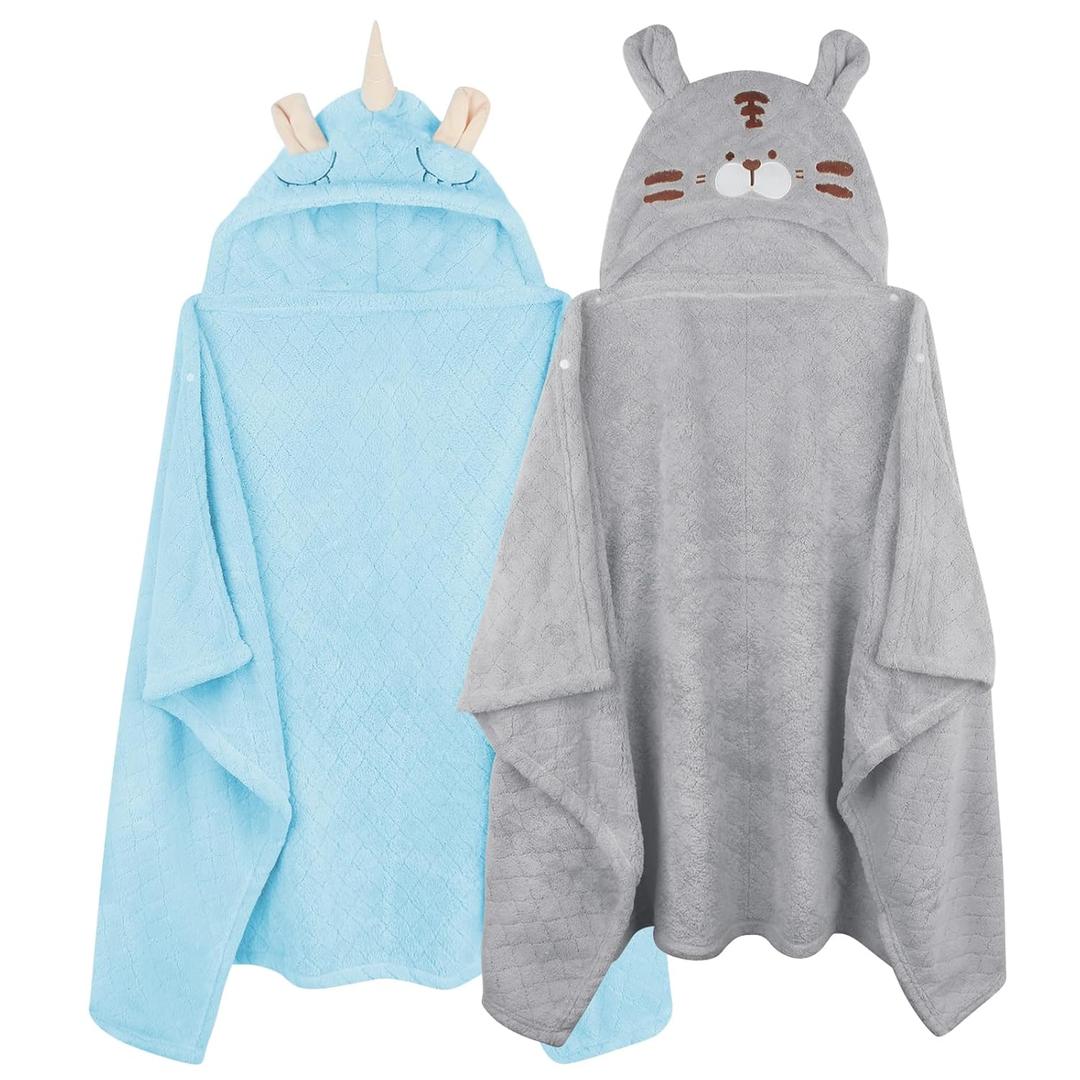 Toddler Hooded Towel Kids Bath Towels Baby Bath Towels for Boy Girl 0-5 Years, 2-Pack Soft & Absorbent Toddler Bath Towel Baby Hooded Bath Towels for Babies, Thick Large 50''x32'' Hooded Baby Towels (Blue&grey)