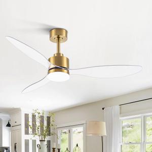 52" Ceiling Fans with Lights and Remote, Quiet DC Motor, 3 Reversible Blades, Modern Gold Ceiling Fan with 3-Color LED Light Fandelier for Bedroom Living Room