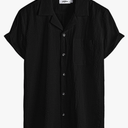 VATPAVE Mens Striped Summer Shirt Casual Button Down Short Sleeve Beach Shirts Cotton Linen Shirts for Men 14, Pure Black