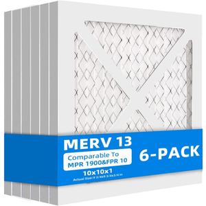 (6 Pack) 10x10x1 Furnace Air Filters, MPR 1900 & FPR 10, MERV 13 Pleated Air Filter (Actual Size: 9.75x9.75x0.75 inch)