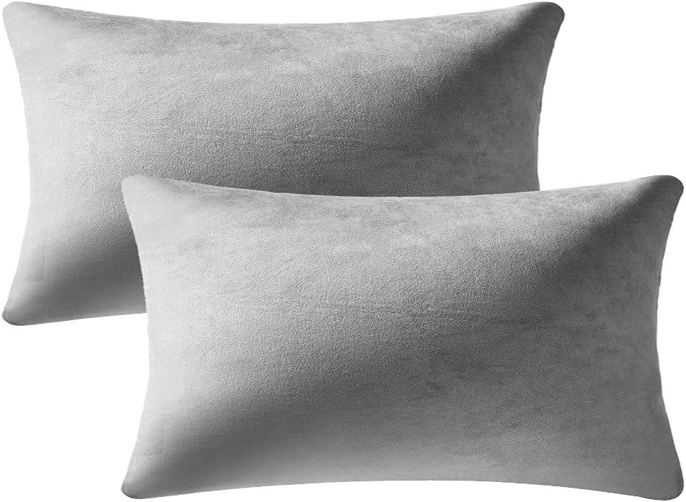 Lumbar Pillow Covers 12x20 Light-Grey: Pack of 2 Cozy Soft Velvet Rectangular Modern Luxury Decorative Throw Pillow Cases for Sofa Couch Living Room Bed Home Decor