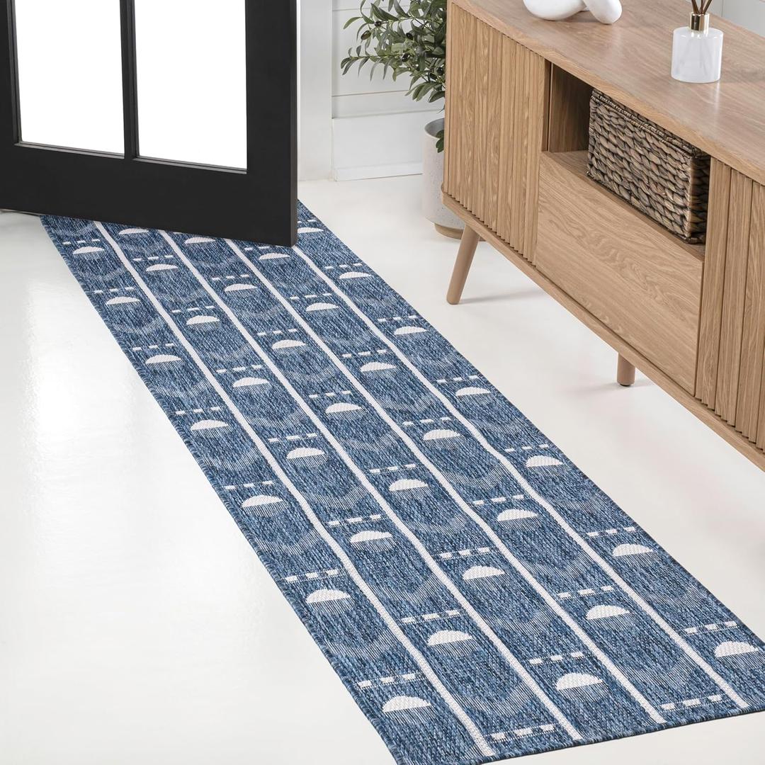 JONATHAN Y Geometric Indoor Outdoor Runner Rug 2X8 Navy/Cream, Soren Modern for Backyard, Patio, Porch, Easy-Cleaning, High Traffic, Pet-Friendly, Non-Shedding (TSN304C-28)