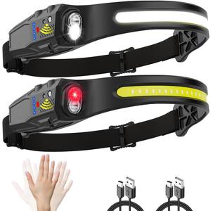 Headlamp Rechargeable 2Pack, 230 Wide Beam Head Lamp, LED Headlamp with Motion Sensor, 7Mode Head Lights for Forehead, Bright Headlamps for Adults, Red Light Headlight, Hard Hat Light, Camping Gear