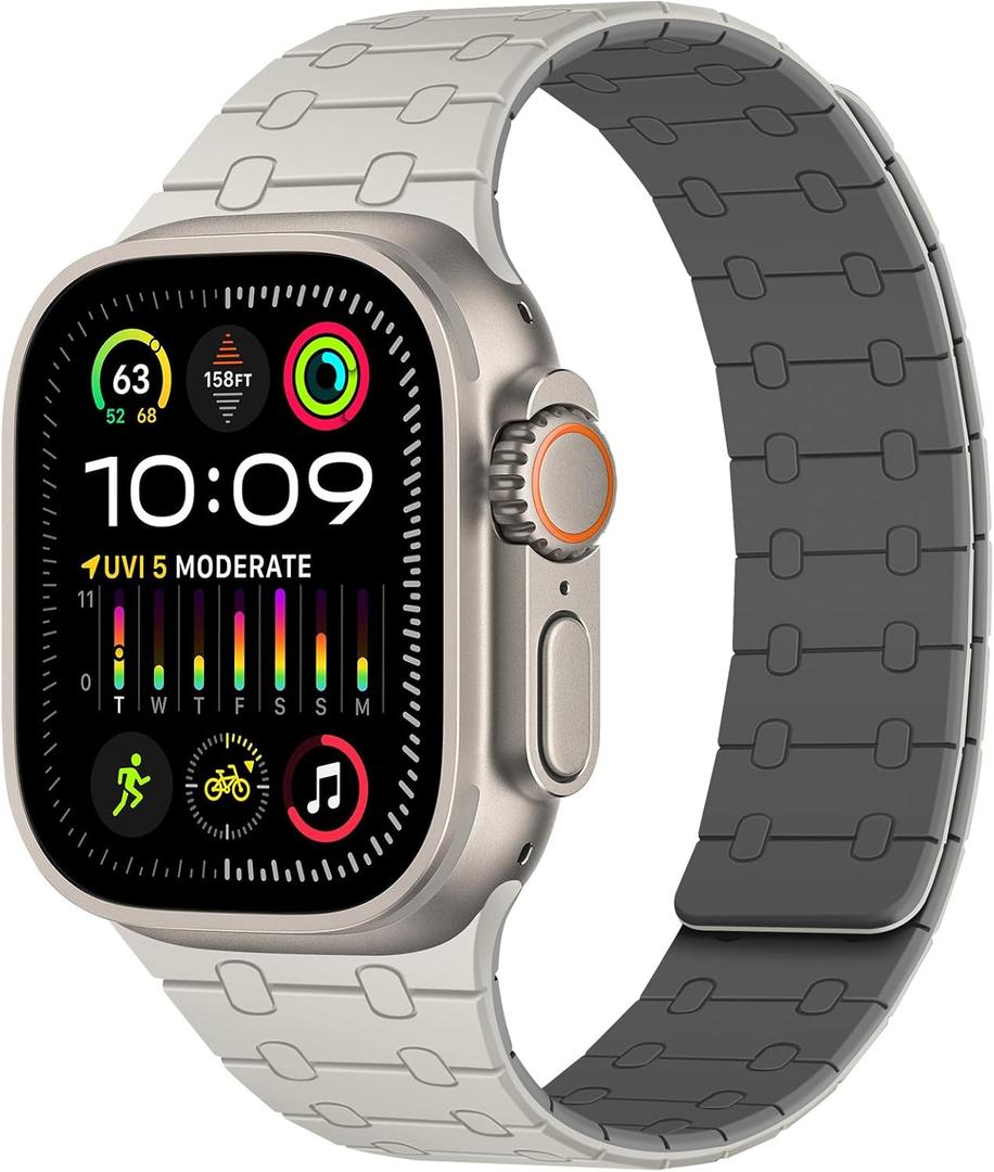 Amizee Magnetic Bands Compatible with Apple Watch Band 49/46/45/44/42/41/40/38mm Women Men, Sport Silicone Strap for iWatch Ultra 3/2/1 Series 11 10 9 8 7 6 5 4 SE3/2/1 (Beige/Gray)