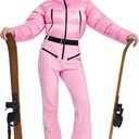 WOWULOVELY Women Snowsuit Slim One Piece Jumpsuit Winter Onesies Ski Suit Outdoor Sports Waterproof Windproof Collar Coat (X-Large, Pink)